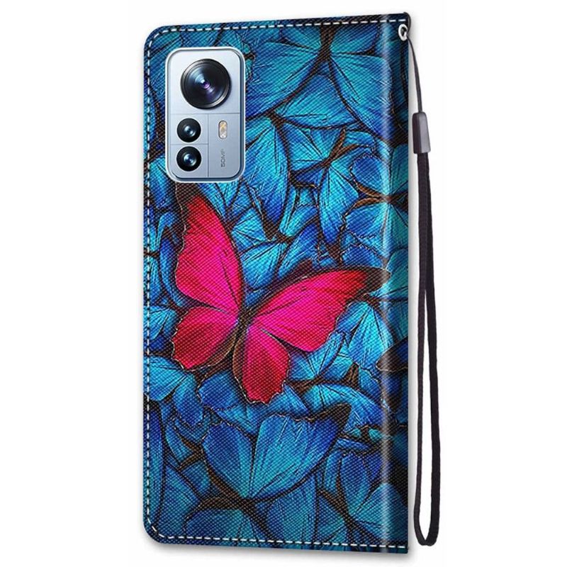 Lærdeksel Til Xiaomi 12 Pro Originalitet Blå Og Rosa Sommerfugler