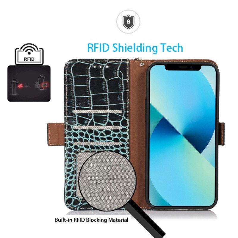 Folio Deksel Til iPhone 14 Pro Max Krokodillestil Rfid