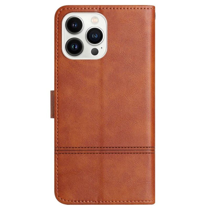 Folio Deksel Til iPhone 14 Pro Max Med Kjede Strappy Business Skinnstil