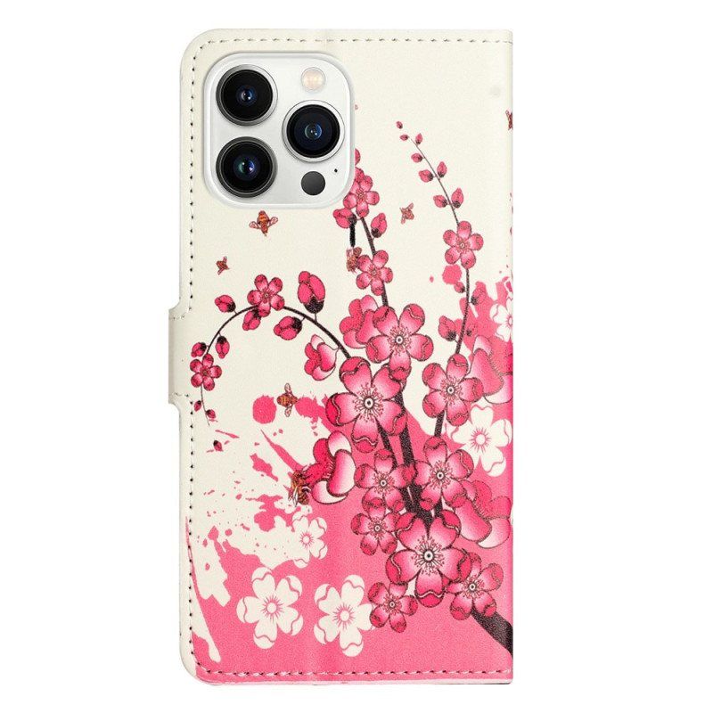 Folio Deksel Til iPhone 14 Pro Tropiske Blomster
