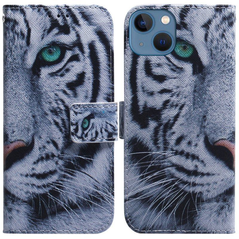 Folio Deksel Til iPhone 15 Hvit Tiger