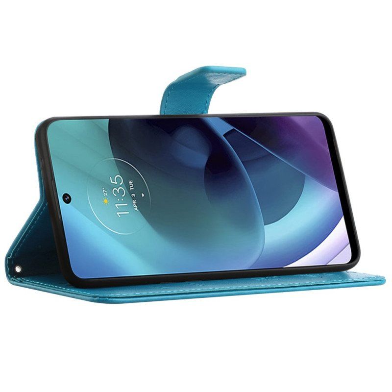 Folio Deksel Til Moto G51 5G Asiatiske Sommerfugler Og Blomster
