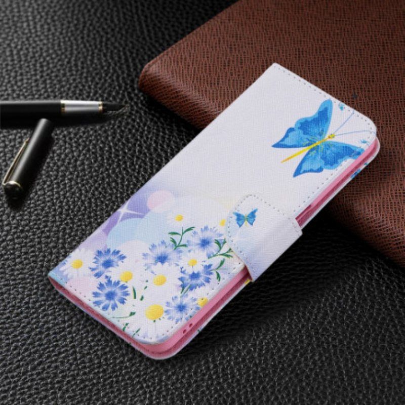 Folio Deksel Til Oppo A54 5G / A74 5G Malte Sommerfugler Og Blomster