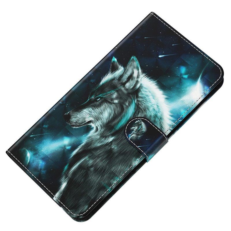 Folio Deksel Til Oppo A54 5G / A74 5G Med Kjede Nøkkelbånd Wolf