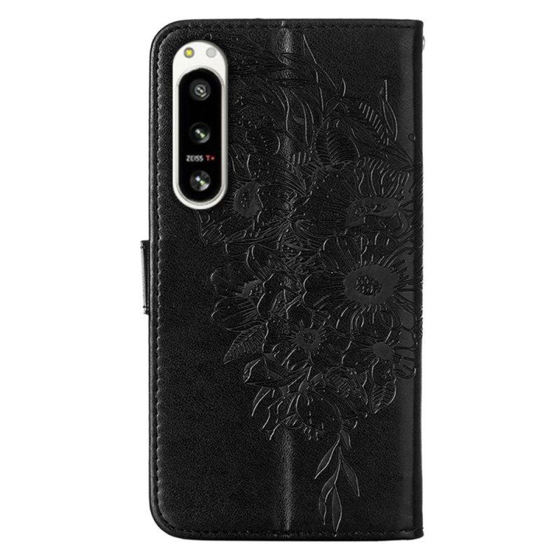 Folio Deksel Til Sony Xperia 5 IV Med Kjede Barokk Strappy Sommerfugl
